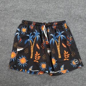 Cove USA Shorts Mens 38 Black Tropical Floral Shark Swim Trunks Beach Surf
